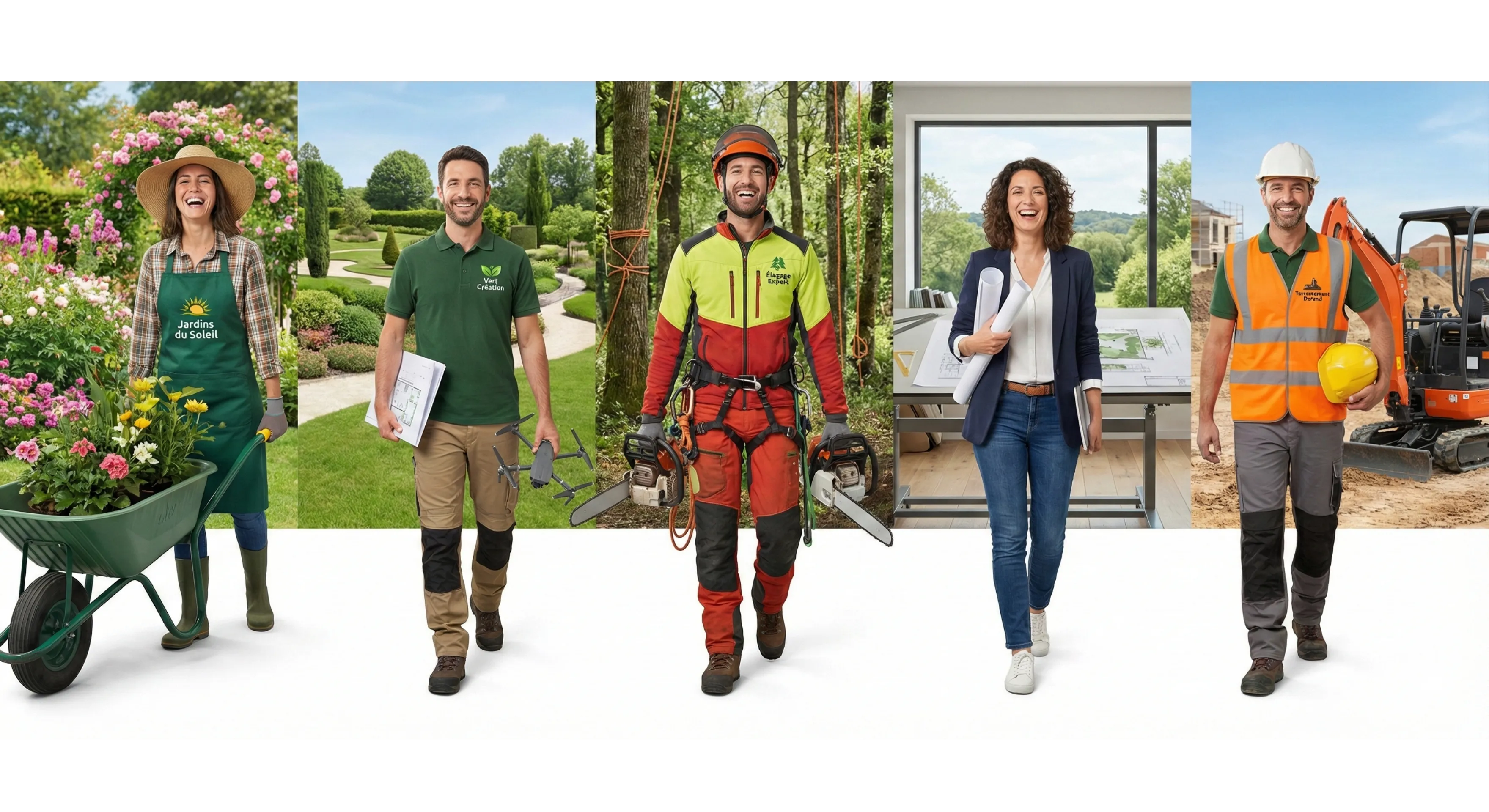 Équipe de paysagistes fière de son travail