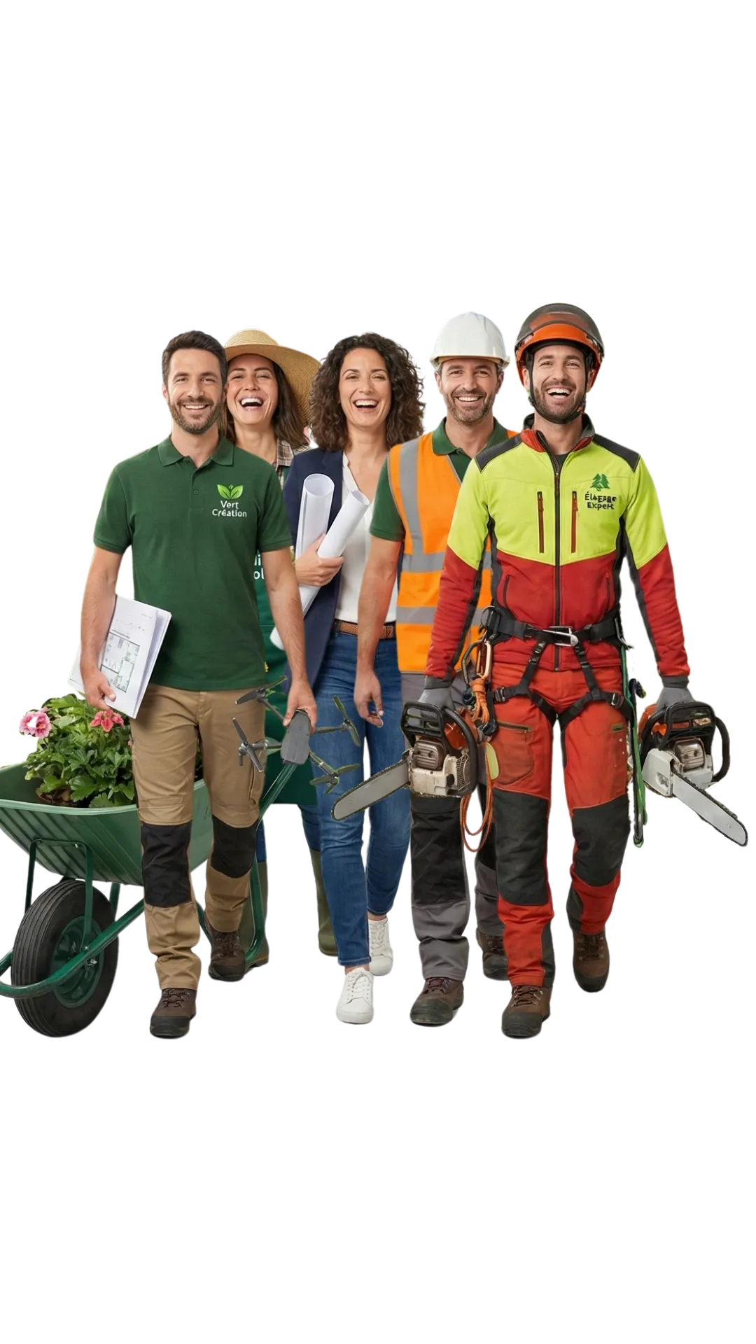Équipe de paysagistes fière de son travail